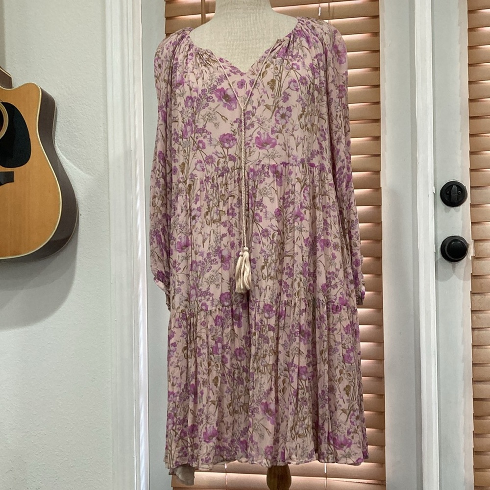 Sundance Ditsy Pink Floral Boho Babydoll Dress XL